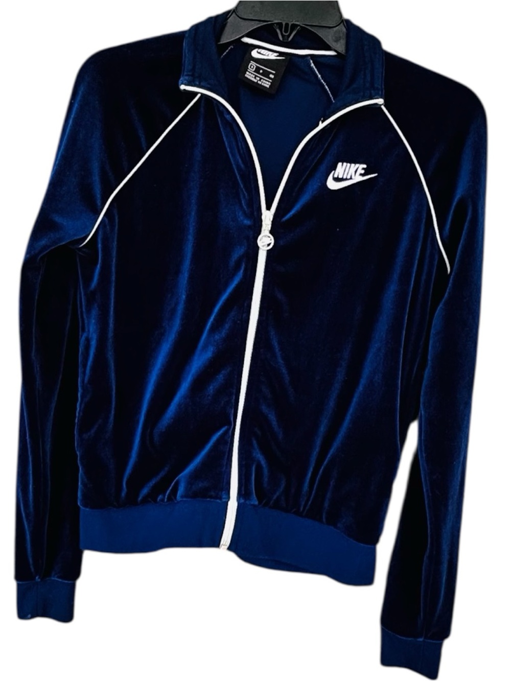 Nike Velour Women sz S Full Zip Track Jacket Royal Blue White  Embroidered Logo